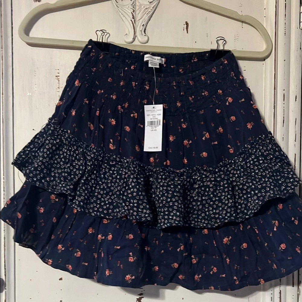 American Eagle Outfitters Blue Mini Bubble Skirt with Ruffled Tiers